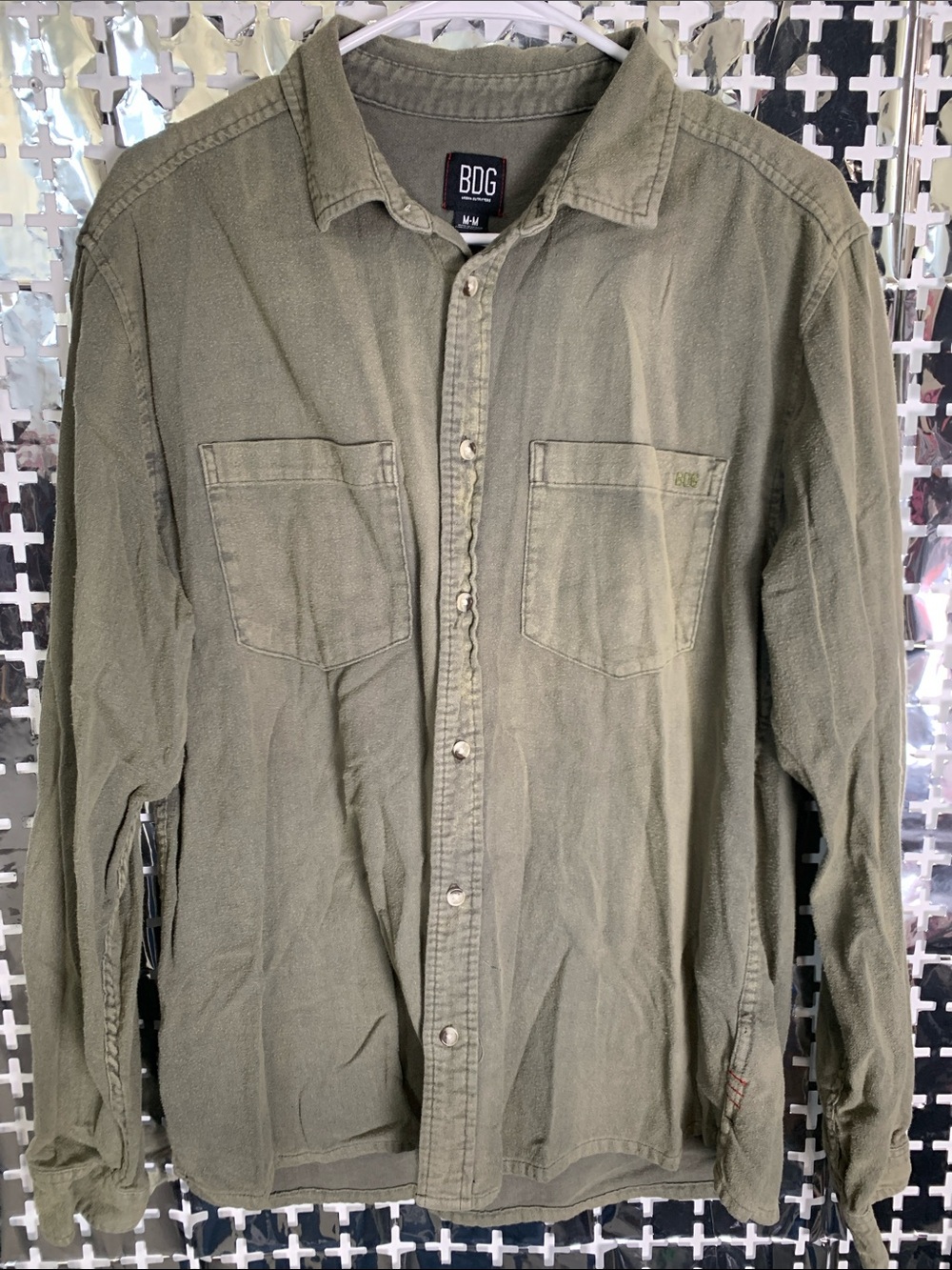BDG Men's Olive Button-Up Shirt Jacket